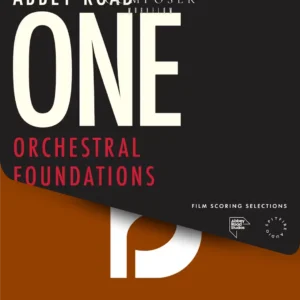 Abbey Road Dorico templates poster for orchestral foundations with bold black and orange design.
