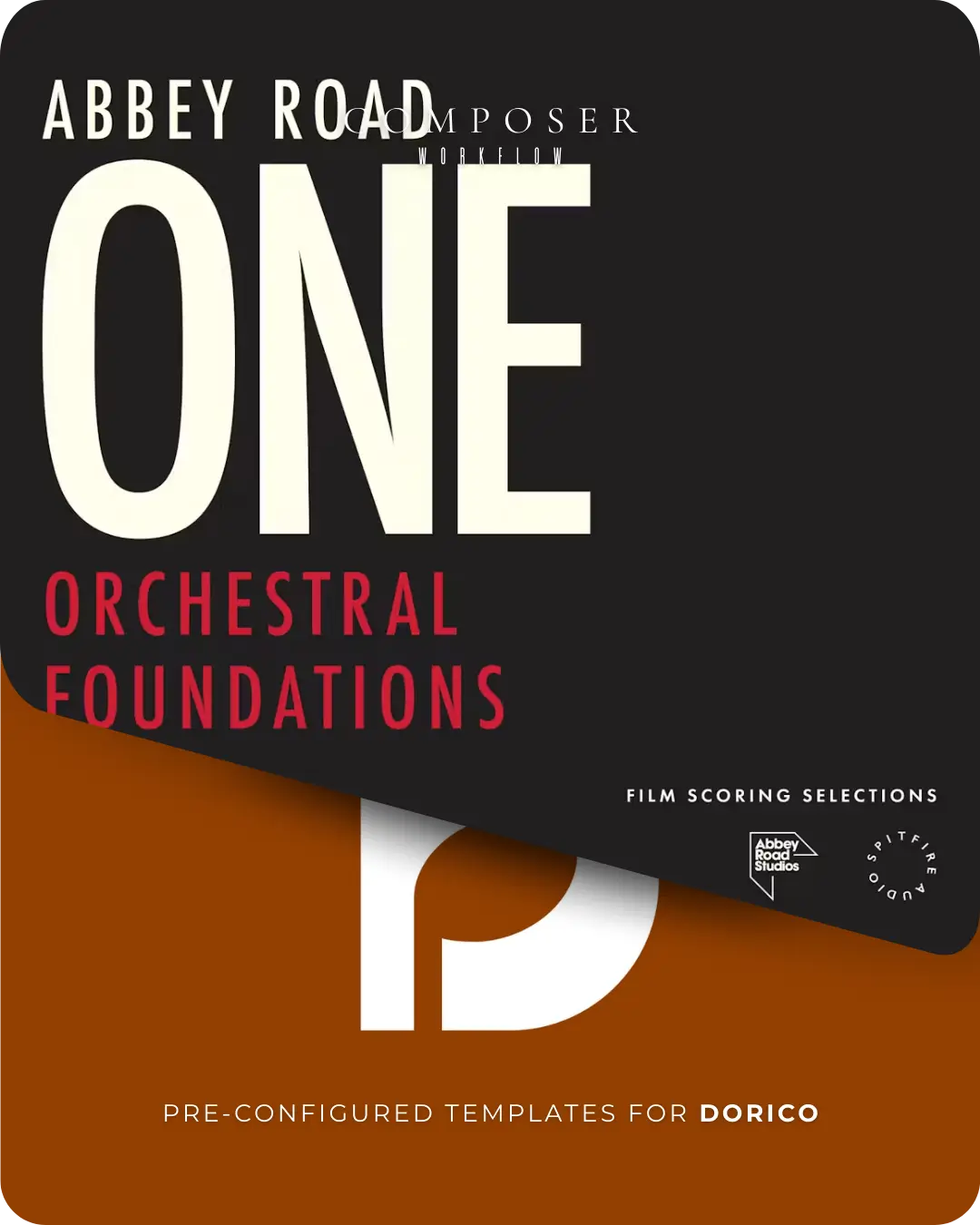 Abbey Road Dorico templates poster for orchestral foundations with bold black and orange design.