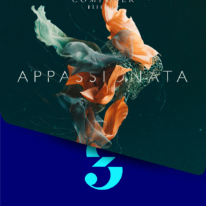 Appassionata MuseScore Templates cover featuring diagonal teal-orange ribbons and blue number 5 for composers.