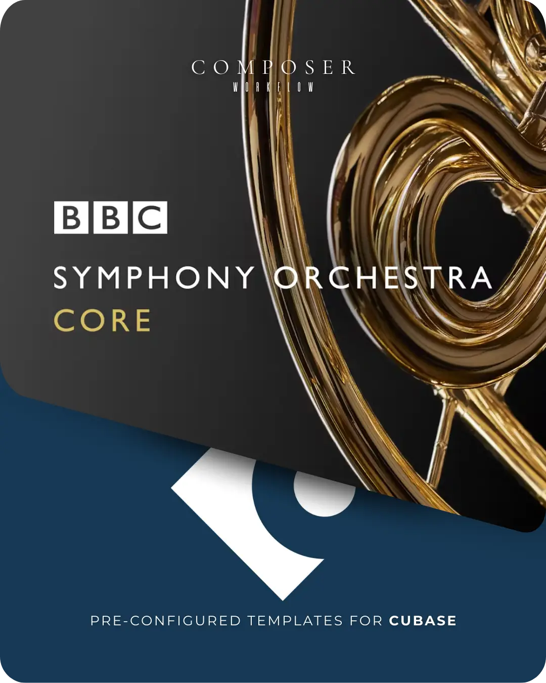 BBC Symphony Orchestra Core Cubase templates with gilded ornament and blue diagonal accent.