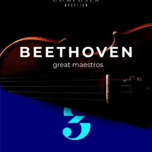 Beethoven MuseScore templates cover featuring moody piano art, bold BEETHOVEN, blue diagonal panel, pre-configured templates.