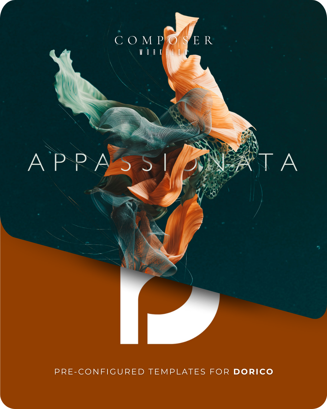 Appassionata Dorico templates: premium composer toolkit in two-layer teal and burnt-orange packaging.