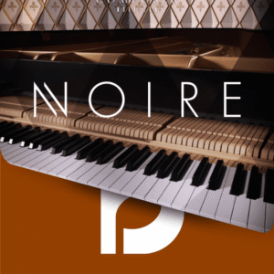 Noire Dorico Premium Piano Template with amber-lit grand piano, bold NOIRE typography, and orange footer.