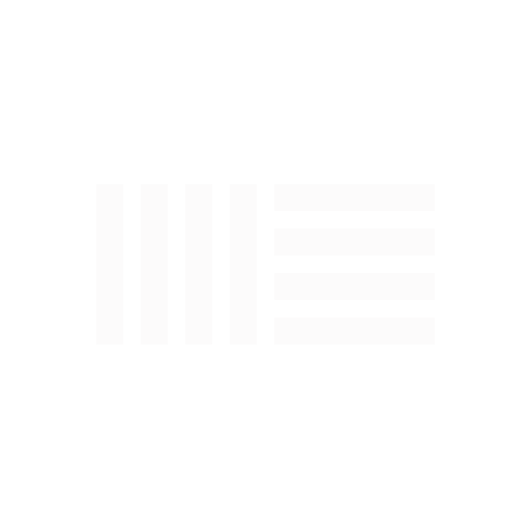 Minimalist pale grid logo with three left vertical bars and right horizontal bar stack.