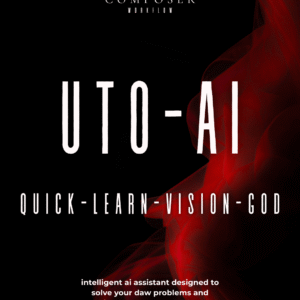 UTO-AI AI-powered composer workflow poster for DAWs with bold white typography and red smoke.