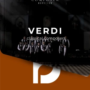 Verdi Dorico templates for classical composers with moody choir cover and orange diagonal stripe, pre-configured.